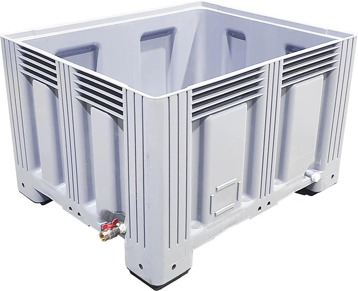 Контейнер ТАРА.РУ TR-Box 1210 S (758) КШ 1200х1000х758 мм (сплошной на ножках) с шаровым краном 1" серый — контейнеры…