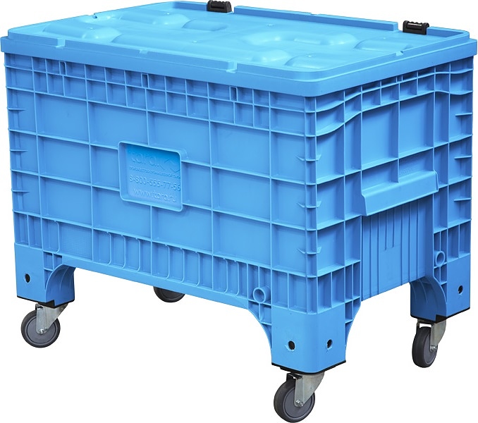 Контейнер ТАРА.РУ B-Box 1065 Mini 1017х636х793 мм (сплошной на колесах) с крышкой на петлях голубой — контейнеры…